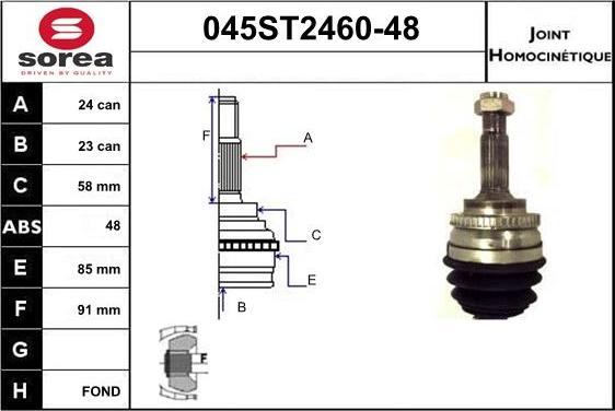 STARTCAR 045ST2460-48 - Шарнирный комплект, ШРУС, приводной вал autospares.lv