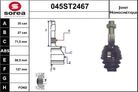 STARTCAR 045ST2467 - Шарнирный комплект, ШРУС, приводной вал autospares.lv