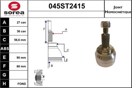 STARTCAR 045ST2415 - Шарнирный комплект, ШРУС, приводной вал autospares.lv