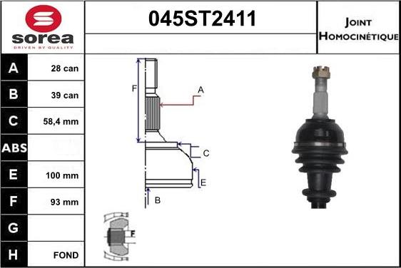 STARTCAR 045ST2411 - Шарнирный комплект, ШРУС, приводной вал autospares.lv