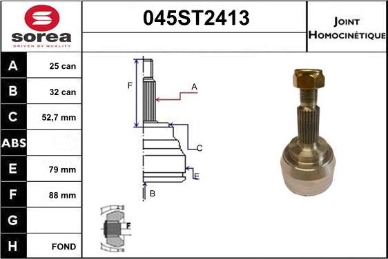 STARTCAR 045ST2413 - Шарнирный комплект, ШРУС, приводной вал autospares.lv