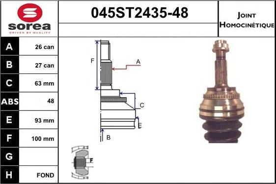 STARTCAR 045ST2435-48 - Шарнирный комплект, ШРУС, приводной вал autospares.lv