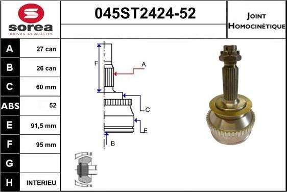 STARTCAR 045ST2424-52 - Шарнирный комплект, ШРУС, приводной вал autospares.lv