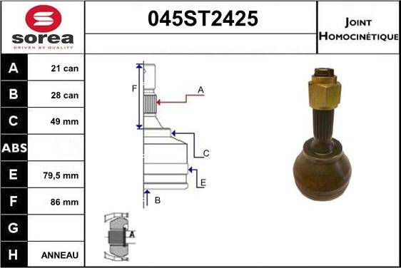 STARTCAR 045ST2425 - Шарнирный комплект, ШРУС, приводной вал autospares.lv