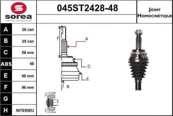 STARTCAR 045ST2428-48 - Шарнирный комплект, ШРУС, приводной вал autospares.lv