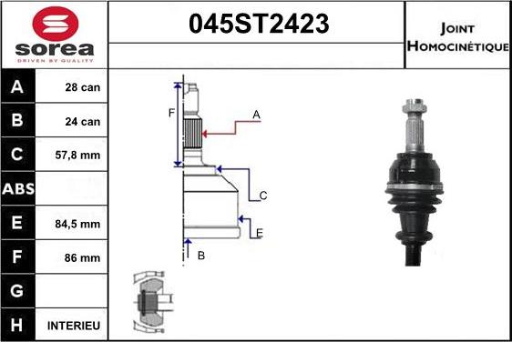 STARTCAR 045ST2423 - Шарнирный комплект, ШРУС, приводной вал autospares.lv