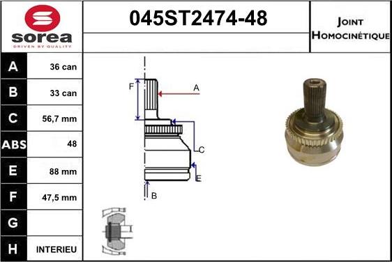 STARTCAR 045ST2474-48 - Шарнирный комплект, ШРУС, приводной вал autospares.lv