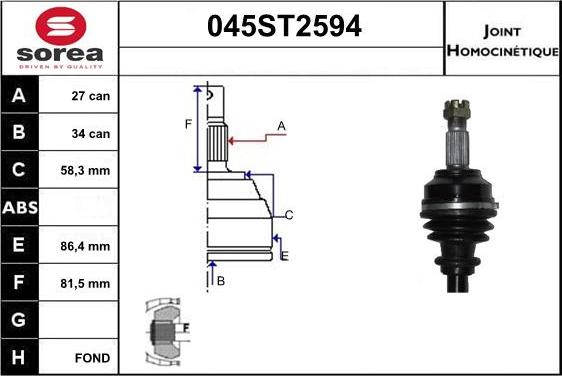 STARTCAR 045ST2594 - Шарнирный комплект, ШРУС, приводной вал autospares.lv