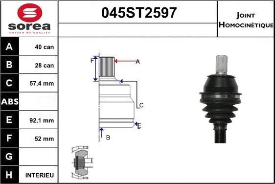 STARTCAR 045ST2597 - Шарнирный комплект, ШРУС, приводной вал autospares.lv