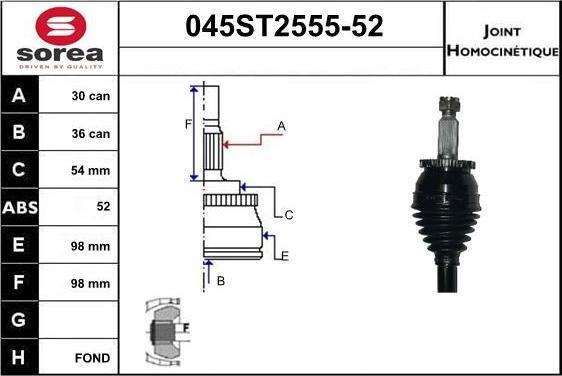 STARTCAR 045ST2555-52 - Шарнирный комплект, ШРУС, приводной вал autospares.lv