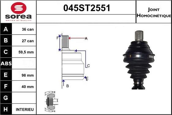 STARTCAR 045ST2551 - Шарнирный комплект, ШРУС, приводной вал autospares.lv