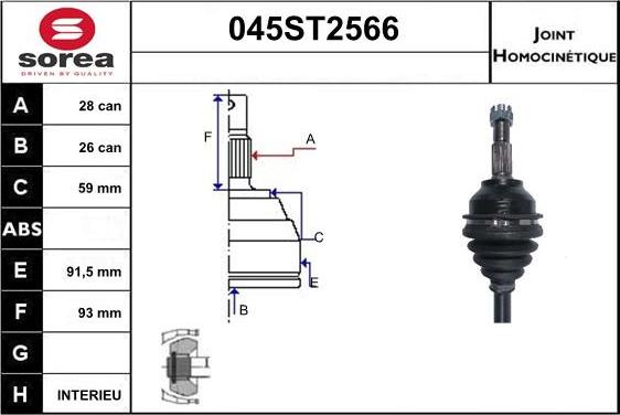 STARTCAR 045ST2566 - Шарнирный комплект, ШРУС, приводной вал autospares.lv