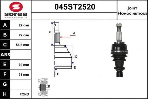 STARTCAR 045ST2520 - Шарнирный комплект, ШРУС, приводной вал autospares.lv