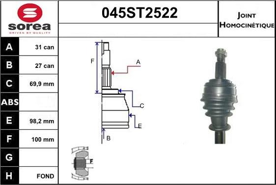 STARTCAR 045ST2522 - Шарнирный комплект, ШРУС, приводной вал autospares.lv