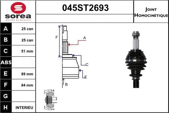 STARTCAR 045ST2693 - Шарнирный комплект, ШРУС, приводной вал autospares.lv