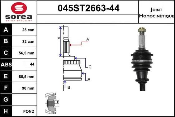 STARTCAR 045ST2663-44 - Шарнирный комплект, ШРУС, приводной вал autospares.lv