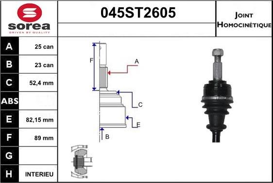 STARTCAR 045ST2605 - Шарнирный комплект, ШРУС, приводной вал autospares.lv