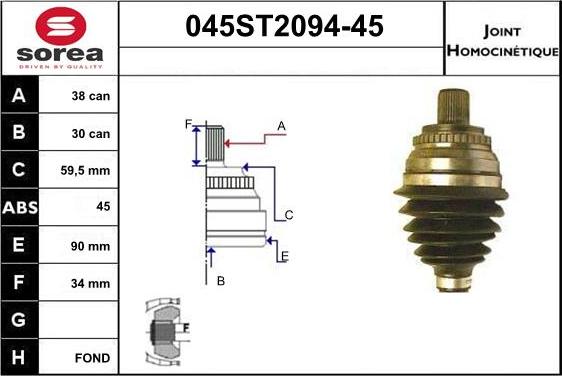 STARTCAR 045ST2094-45 - Шарнирный комплект, ШРУС, приводной вал autospares.lv