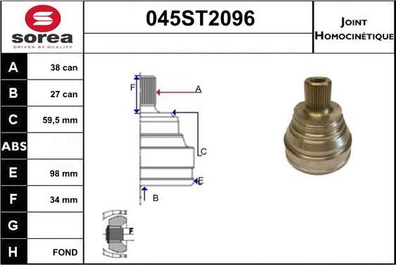 STARTCAR 045ST2096 - Шарнирный комплект, ШРУС, приводной вал autospares.lv