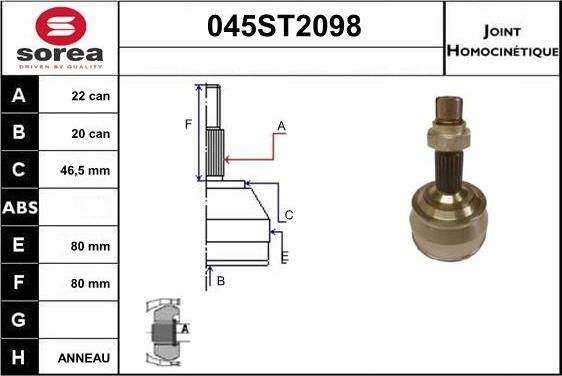 STARTCAR 045ST2098 - Шарнирный комплект, ШРУС, приводной вал autospares.lv