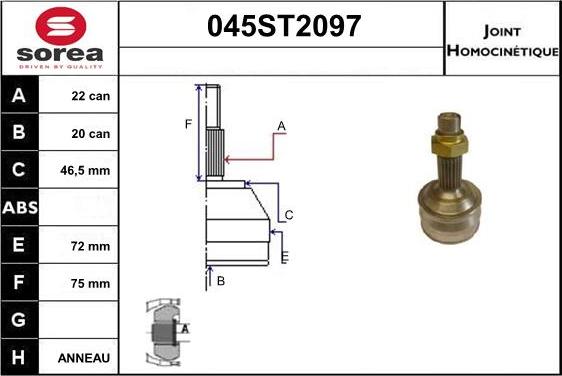 STARTCAR 045ST2097 - Шарнирный комплект, ШРУС, приводной вал autospares.lv