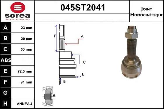 STARTCAR 045ST2041 - Шарнирный комплект, ШРУС, приводной вал autospares.lv