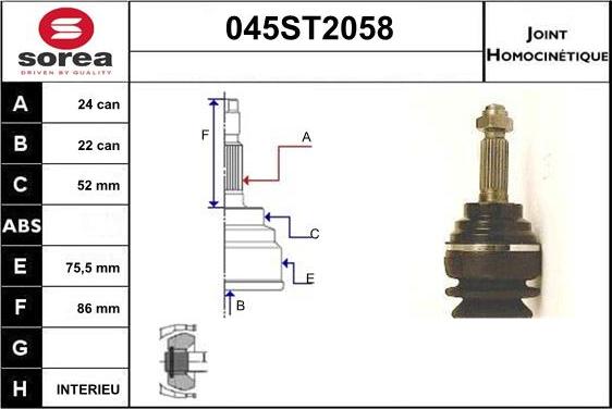 STARTCAR 045ST2058 - Шарнирный комплект, ШРУС, приводной вал autospares.lv