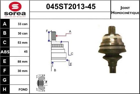 STARTCAR 045ST2013-45 - Шарнирный комплект, ШРУС, приводной вал autospares.lv