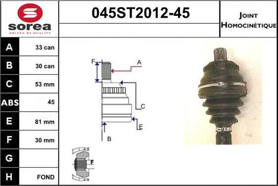 STARTCAR 045ST2012-45 - Шарнирный комплект, ШРУС, приводной вал autospares.lv