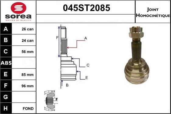 STARTCAR 045ST2085 - Шарнирный комплект, ШРУС, приводной вал autospares.lv