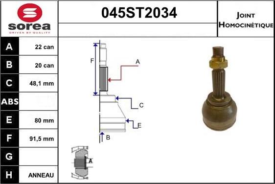 STARTCAR 045ST2034 - Шарнирный комплект, ШРУС, приводной вал autospares.lv