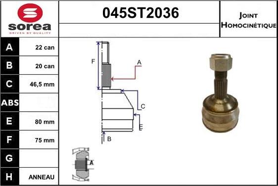 STARTCAR 045ST2036 - Шарнирный комплект, ШРУС, приводной вал autospares.lv