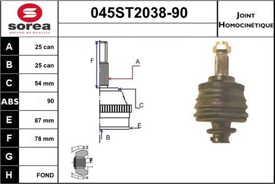 STARTCAR 045ST2038-90 - Шарнирный комплект, ШРУС, приводной вал autospares.lv