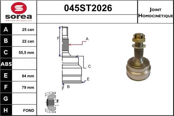 STARTCAR 045ST2026 - Шарнирный комплект, ШРУС, приводной вал autospares.lv