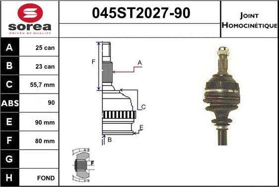 STARTCAR 045ST2027-90 - Шарнирный комплект, ШРУС, приводной вал autospares.lv