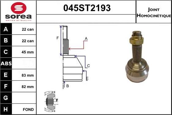 STARTCAR 045ST2193 - Шарнирный комплект, ШРУС, приводной вал autospares.lv