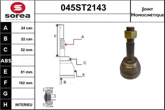 STARTCAR 045ST2143 - Шарнирный комплект, ШРУС, приводной вал autospares.lv