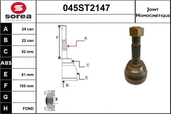 STARTCAR 045ST2147 - Шарнирный комплект, ШРУС, приводной вал autospares.lv