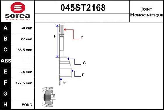 STARTCAR 045ST2168 - Шарнирный комплект, ШРУС, приводной вал autospares.lv