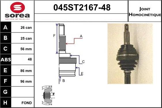 STARTCAR 045ST2167-48 - Шарнирный комплект, ШРУС, приводной вал autospares.lv