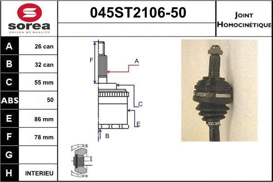 STARTCAR 045ST2106-50 - Шарнирный комплект, ШРУС, приводной вал autospares.lv