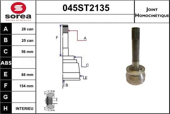 STARTCAR 045ST2135 - Шарнирный комплект, ШРУС, приводной вал autospares.lv