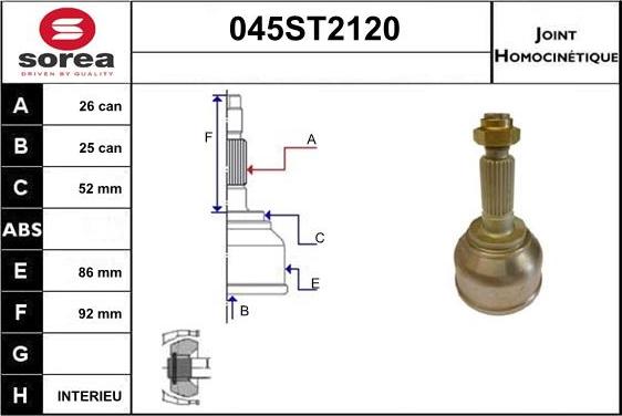 STARTCAR 045ST2120 - Шарнирный комплект, ШРУС, приводной вал autospares.lv