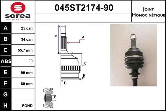 STARTCAR 045ST2174-90 - Шарнирный комплект, ШРУС, приводной вал autospares.lv