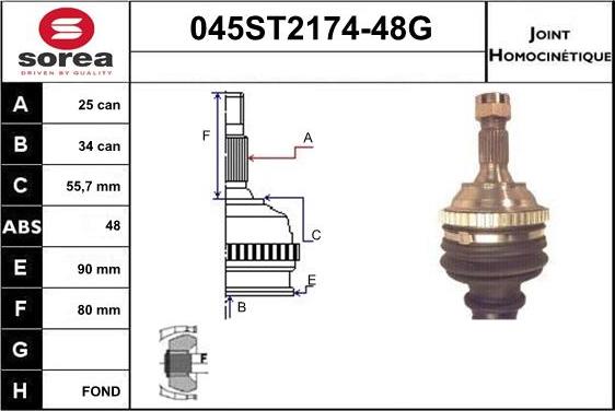 STARTCAR 045ST2174-48G - Шарнирный комплект, ШРУС, приводной вал autospares.lv