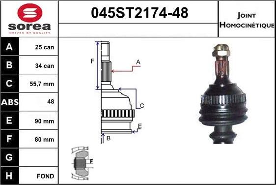 STARTCAR 045ST2174-48 - Шарнирный комплект, ШРУС, приводной вал autospares.lv