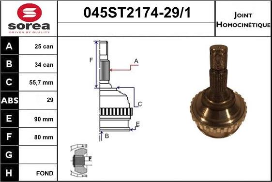 STARTCAR 045ST2174-29/1 - Шарнирный комплект, ШРУС, приводной вал autospares.lv