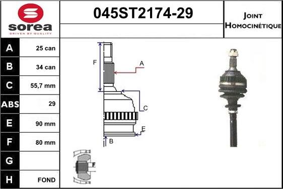 STARTCAR 045ST2174-29 - Шарнирный комплект, ШРУС, приводной вал autospares.lv