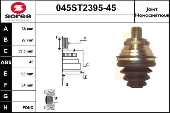 STARTCAR 045ST2395-45 - Шарнирный комплект, ШРУС, приводной вал autospares.lv