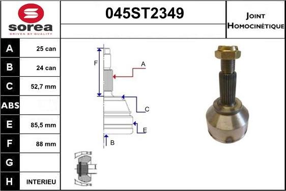 STARTCAR 045ST2349 - Шарнирный комплект, ШРУС, приводной вал autospares.lv